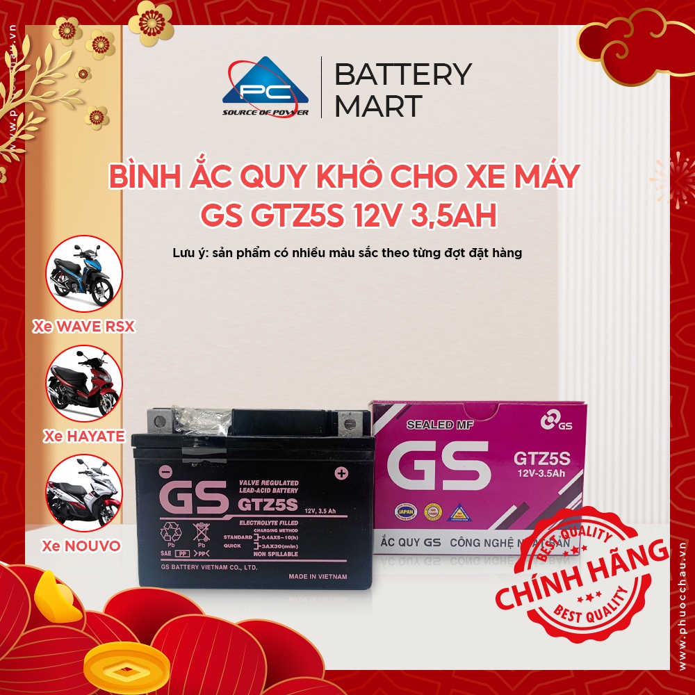 Ắc quy khô GS GTZ5S 3,5Ah Wave RS Rsx Rsv S, Nouvo456, Airblade110, Hayate X-Bike SKY Exciter Luvias Cub