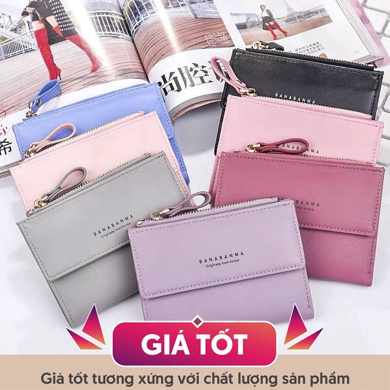 Ví da nữ mini cầm tay khóa bấm hình trái tim V00045