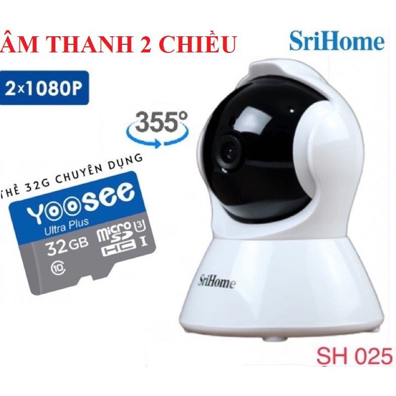 Camera SriHome SH025 Full HD 1080p Chuẩn 2.0 Mpx quay đêm đàm thoại 2 chiều Tích Hợp Cảm Biến AI Thông Minh, kèm thẻ 64G | BigBuy360 - bigbuy360.vn