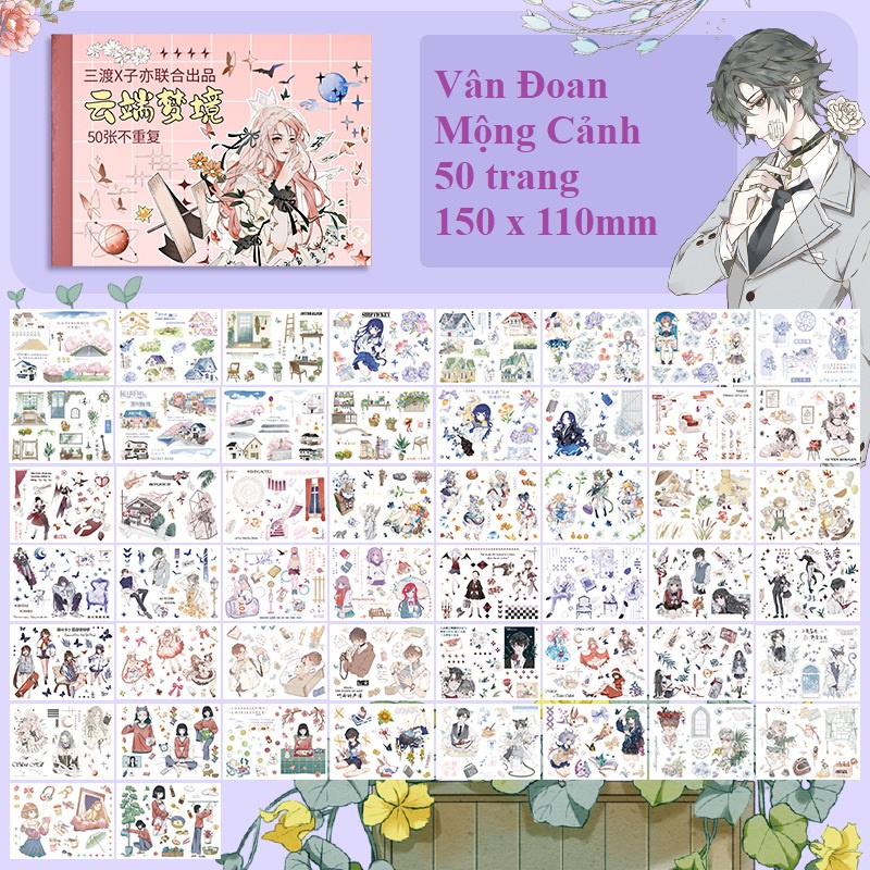 Sổ sticker cute hình dán hoạt hình anime 50 trang