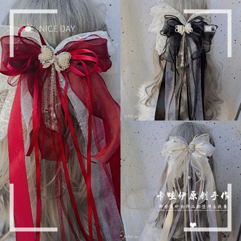 Kẹp Tóc Hình Nơ Phối Ren Hoa Phong Cách Lolita Nhật Bản Xinh Xắn