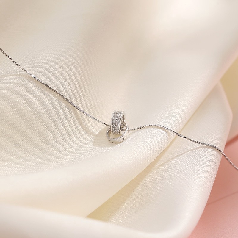 S925 Bạc Dây Chuyền Nhẫn Đôi Thiết Kế Tính Khí Đơn Giản Cá Tính Joker