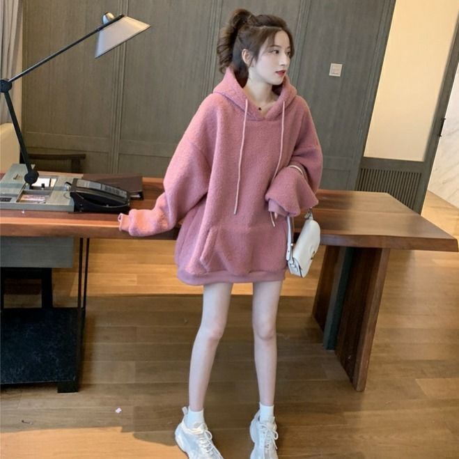 ♣Áo Khoác Lông Cừu♣Áo Khoác Lông Cừu Có Mũ Trùm Dáng Rộng Thời Trang Thu Đông Hàng Mới 2022 Dành Cho Bạn Nữ