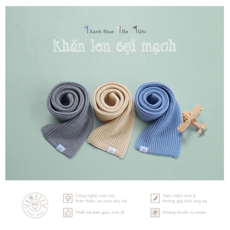 Khăn len sợi mạch màu tây, siêu mềm, kháng khuẩn cho bé