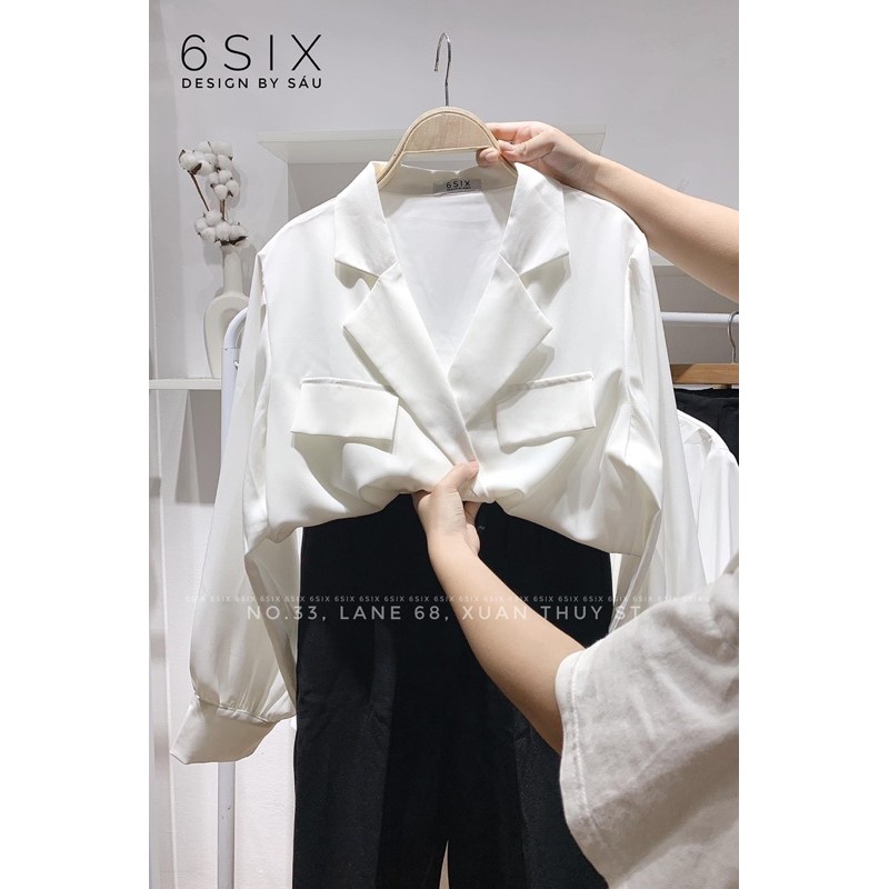 Áo sơ mi cổ vest nữ dài tay túi nắp thời trang công sở 6SIX closet