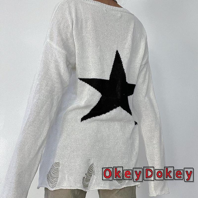 Áo Sweater Dệt Kim Tay Dài Dáng Rộng Phong Cách Punk Cho Nữ OKDK-Y2k