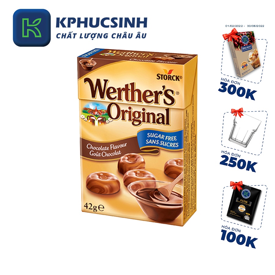 Kẹo caramen kem sôcôla không đường Werther's Original 42g KPHUCSINH - Hàng Chính Hãng