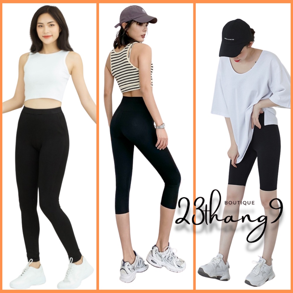 Quần legging nữ quần nâng mông đùi lửng ngố dài cạp cao bản to siêu mịn siêu co giãn 4 chiều chất đẹp tập gym mặc nhà