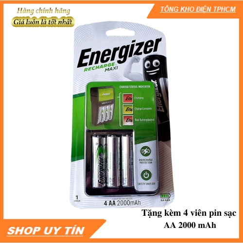 Bộ máy Sạc Pin AA - AAA ENERGIZER kèm 4 viên pin sạc AA 2000 mAh ⚡️ Chính Hãng⚡️