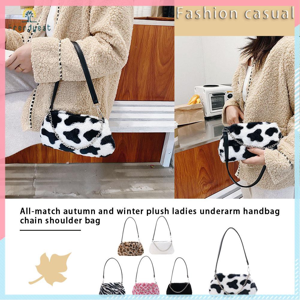 Túi xách đeo vai lông nhung thời trang mùa đông cổ điển đính chuỗi dây xích có quai cho nữ | BigBuy360 - bigbuy360.vn