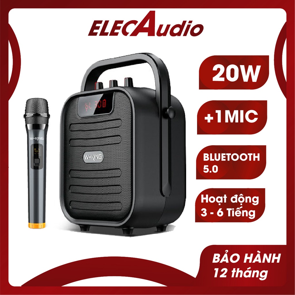 Loa karaoke mini công suất lớn W-King T5 kèm micro, Loa bluetooth karaoke âm thanh mạnh mẽ, pin lâu. BH 12T
