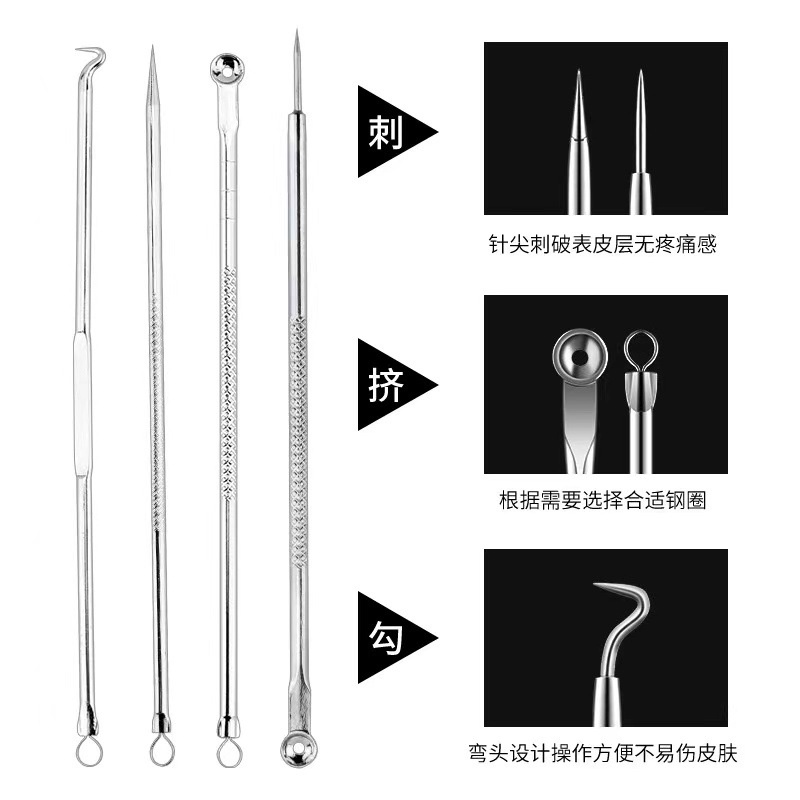 Set 4 Dụng Cụ Nặn Mụn Hai Đầu Bằng Thép Không Gỉ