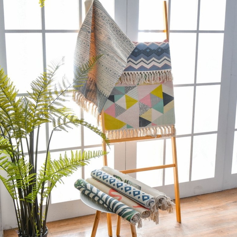 Thảm dệt thủ công canvas trải sàn trải bàn ghế phong cách Bắc Âu