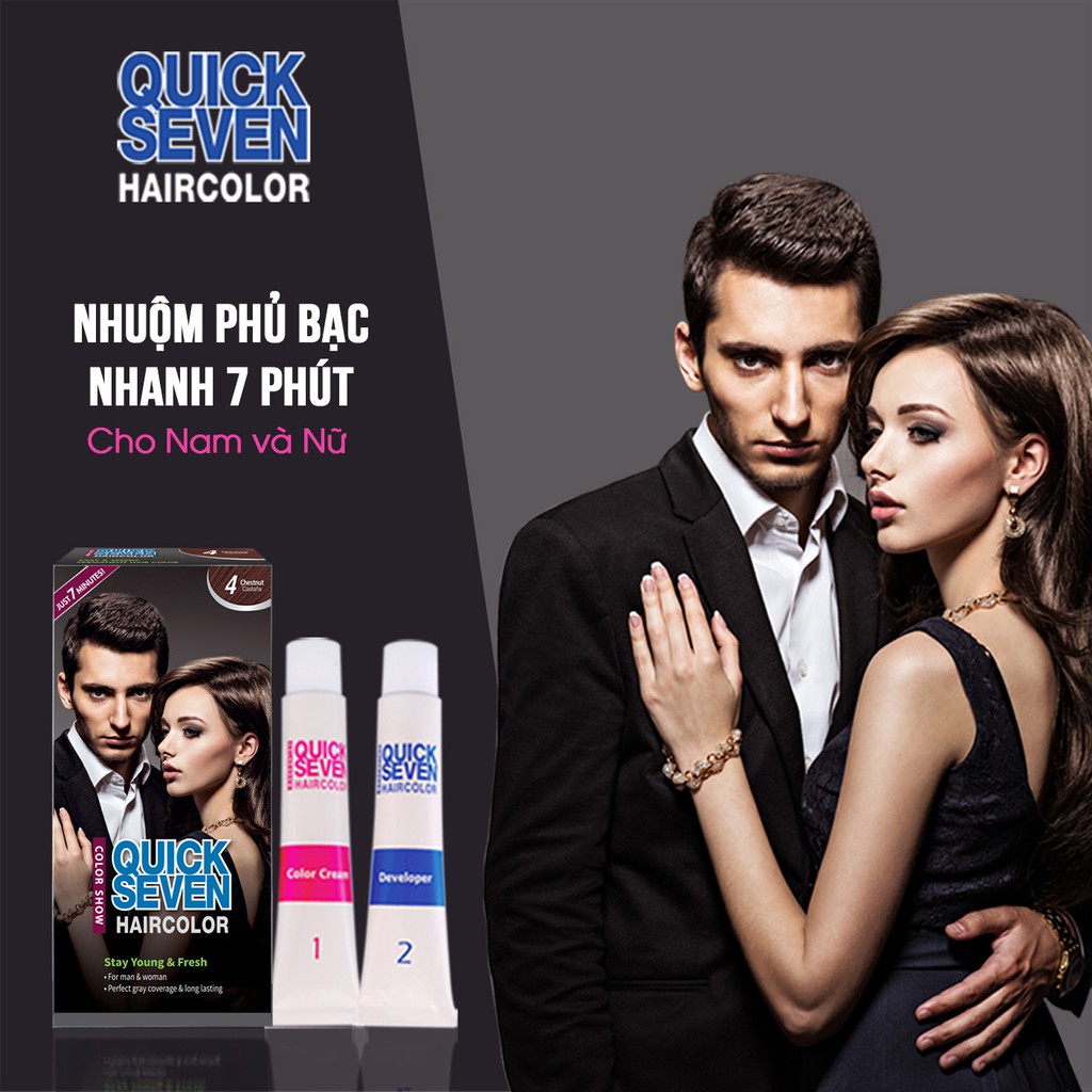 Nhuộm phủ bạc nhanh 7 phút QUICK SEVEN S4 Nâu hạt dẻ Hàn Quốc (60g + 60g)