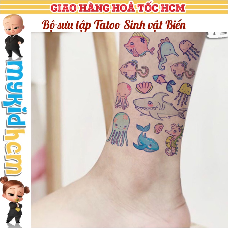 Sticker hình xăm dán tuổi thơ TATOO SINH VẬT BIỂN NGỰA PONY UNICORN đồ chơi cho bé gái BỘ SƯU TẬP 1