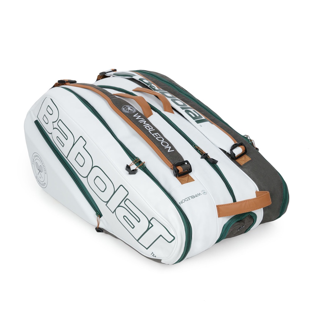 Túi vợt Babolat backpack Rhx12 Pure Wimbledon có 3 ngăn lớn màu trắng ghi