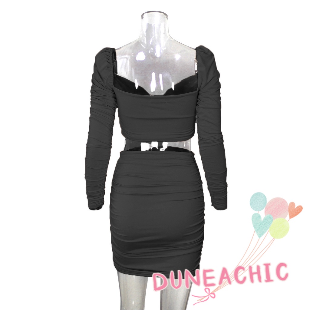 Set Áo Thun Lửng Cổ Vuông Hở Lưng + Chân Váy Ôm 2 Dây Thời Trang Nữ