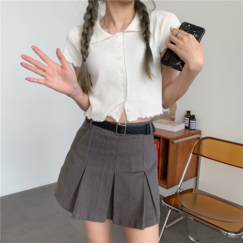 Korean women retro fashion tee wood ears short-sleeved crop top 7 C | BigBuy360 - bigbuy360.vn