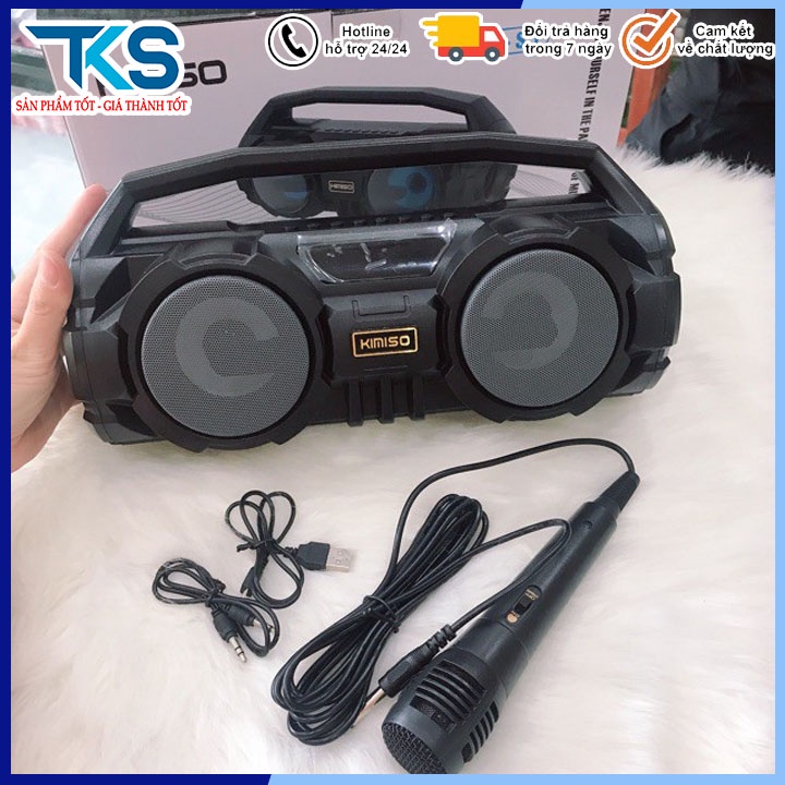 Loa Bluetooth karaoke xách tay Kimiso KM-S1/S2 - 2 Bass Cực Mạnh, Tặng 1 Micro Có Dây Hát Karaoke