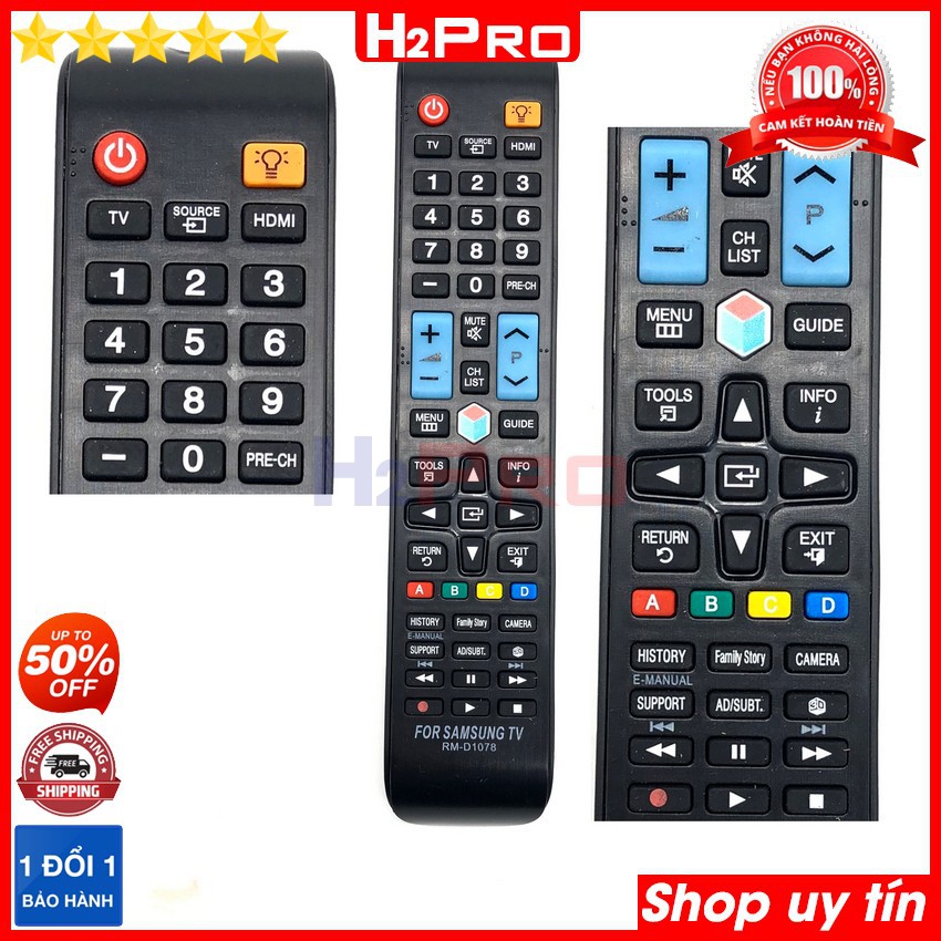 Điều khiển dùng cho TV SAMSUNG RM-D1078 H2Pro sử dụng tốt, remote cho Smart Tivi-LCD-LED TV SAMSUNG (tặng đôi pin 10K)