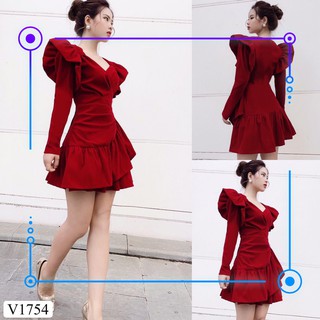 Váy dáng xoè vạt chéo bèo vai cổ tim V1754 - Ảnh thật chính hãng