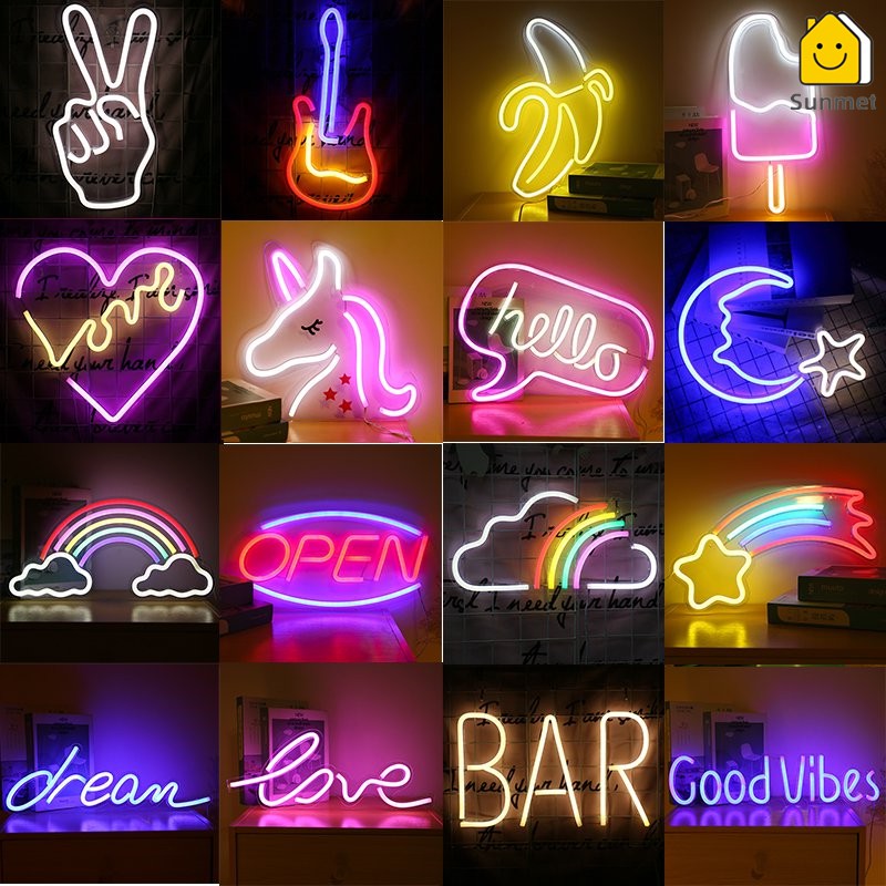 Đèn LED Neon SIÊU TO Decor Phòng Ngủ Tặng Kèm Móc Treo đèn Decor đèn neon treo tường Quán Bar Chill Sunmet