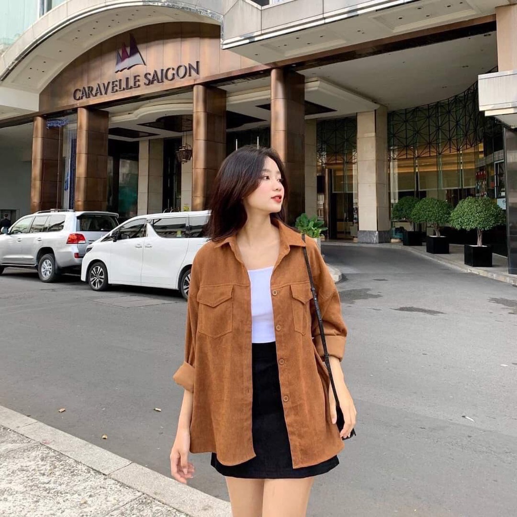 Set áo khoác sơ mi form rộng kèm áo 2 dây mix chân váy ngắn phong cách thời trang AD124 | BigBuy360 - bigbuy360.vn