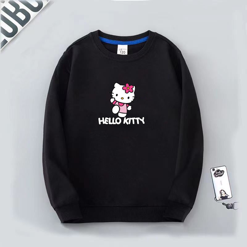 Áo Sweater Mỏng Tay Dài In Hình Hello Kitty Thời Trang Xuân Thu Xinh Xắn Cho Bé Gái