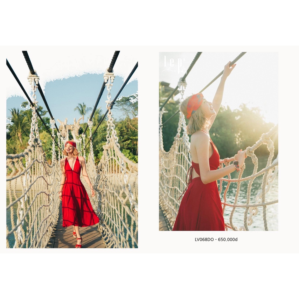 Pass Đầm Lép Size S - Váy Đỏ 2 Dây Hở Lưng Rút Cột Dây LV068DO