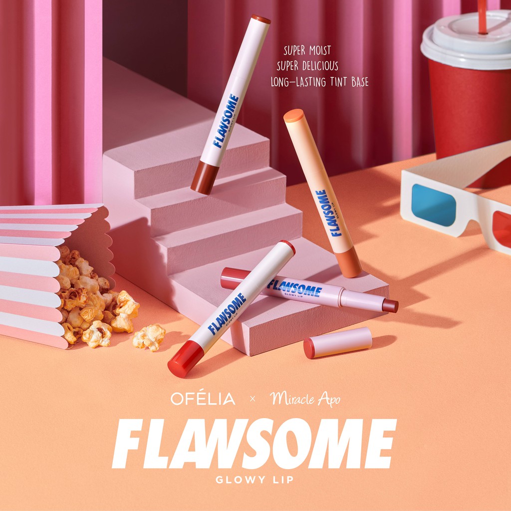 Set son Ofélia x Miracle Apo Flawsome Glow Lip The Red Set (2 x 2g) + TẶNG Túi Trang điểm Flawsome's Retro Cassette | BigBuy360 - bigbuy360.vn