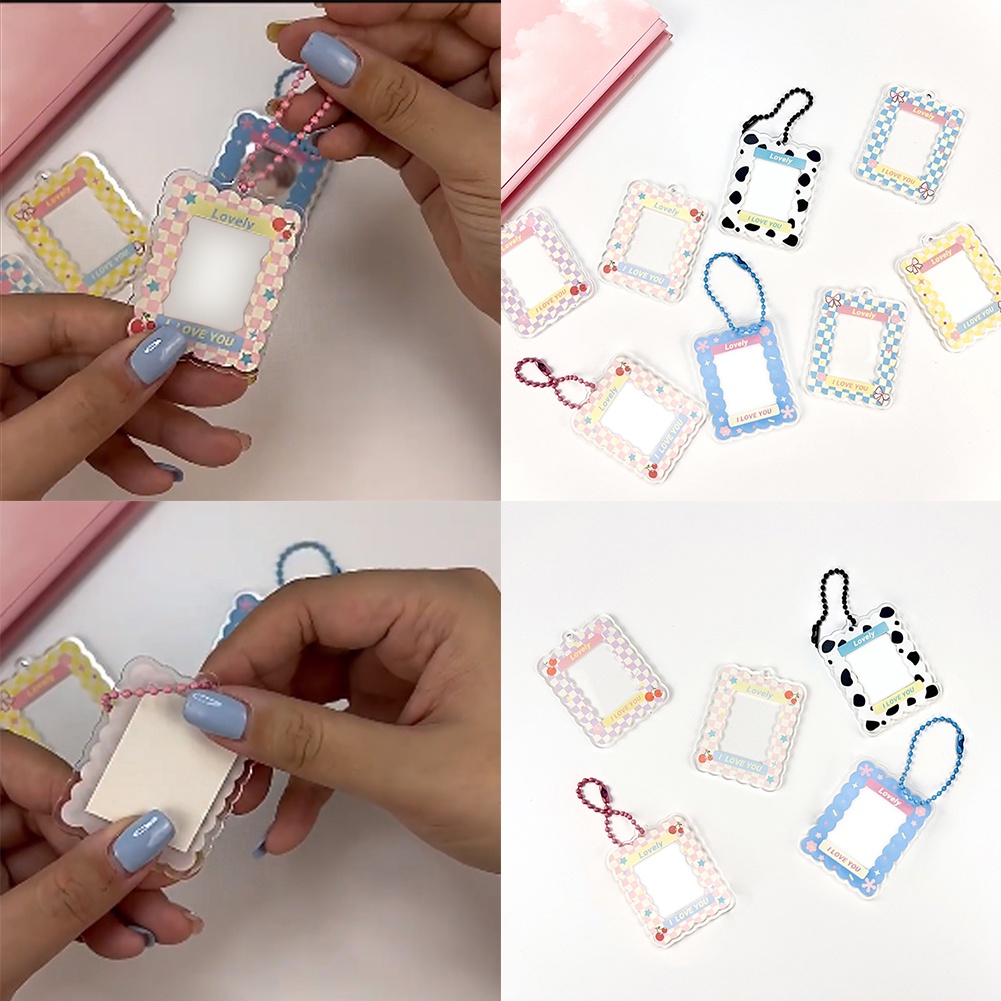 Hộp Đựng Thẻ/Ảnh/Ảnh Bằng Acrylic Trong Suốt DIY Có Móc Khóa