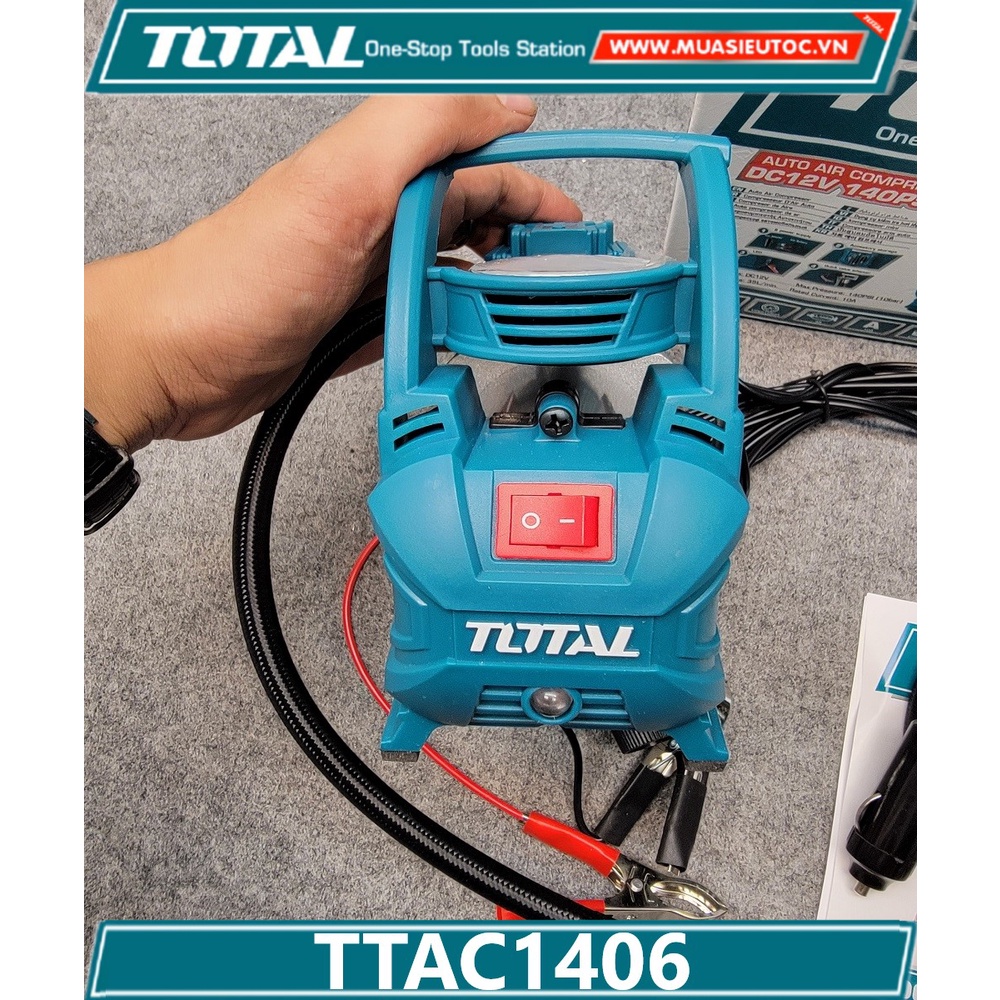 Máy bơm lốp dụng cụ kiểm tra hơi lốp xe gắn máy ô tô, xe hơi Total TTAC1406 nguồn DC 12V