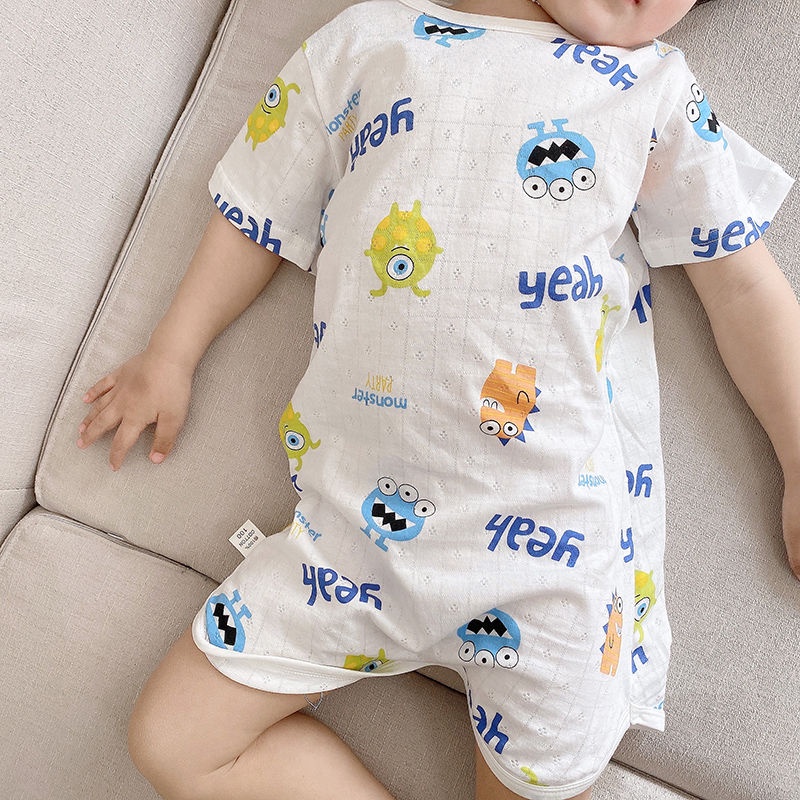 Đồ ngủ liền thân vải cotton mỏng in họa tiết hoạt hình cho bé trai/ bé gái