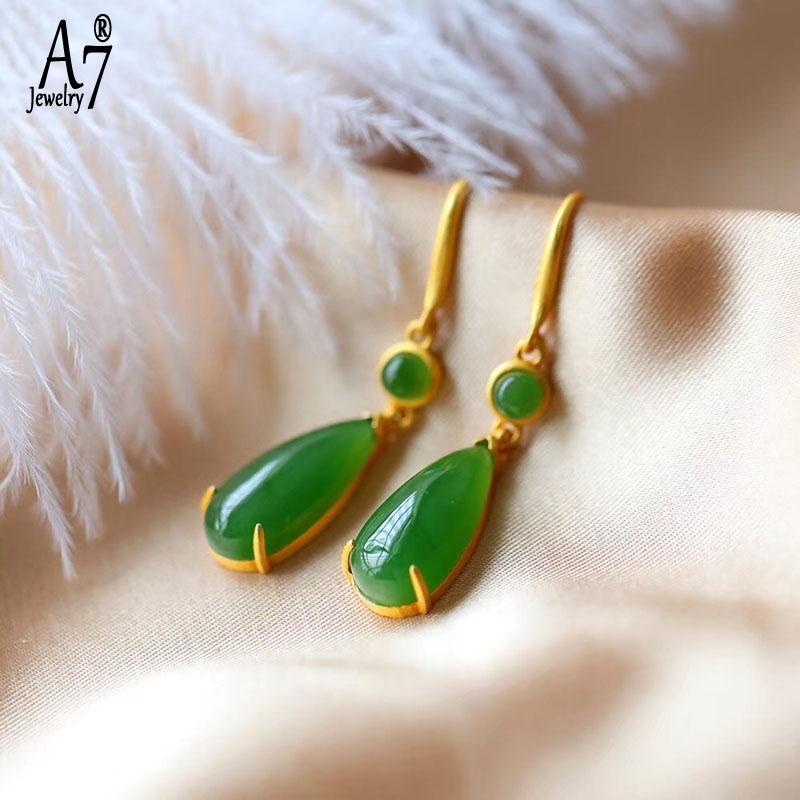 Bông Tai Bạc A7 S925 Đính Đá Ngọc Bích Trắng Cổ Điển