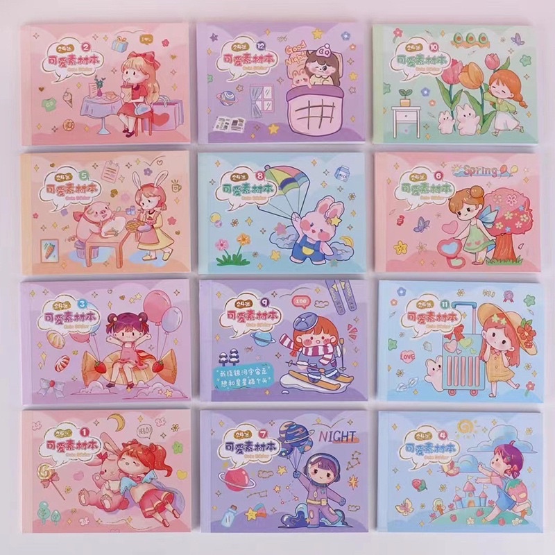 Hình dán sticker quyển 24 tờ hoạ tiết bé gái dễ thương Tiệm Ốc Sột
