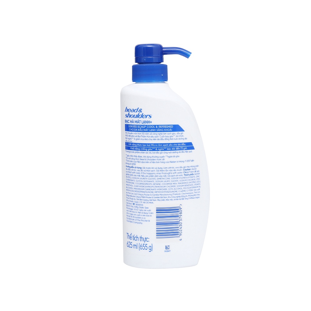 Dầu gội sạch gàu Head &amp; Shoulders bạc hà mát rượi 625ml