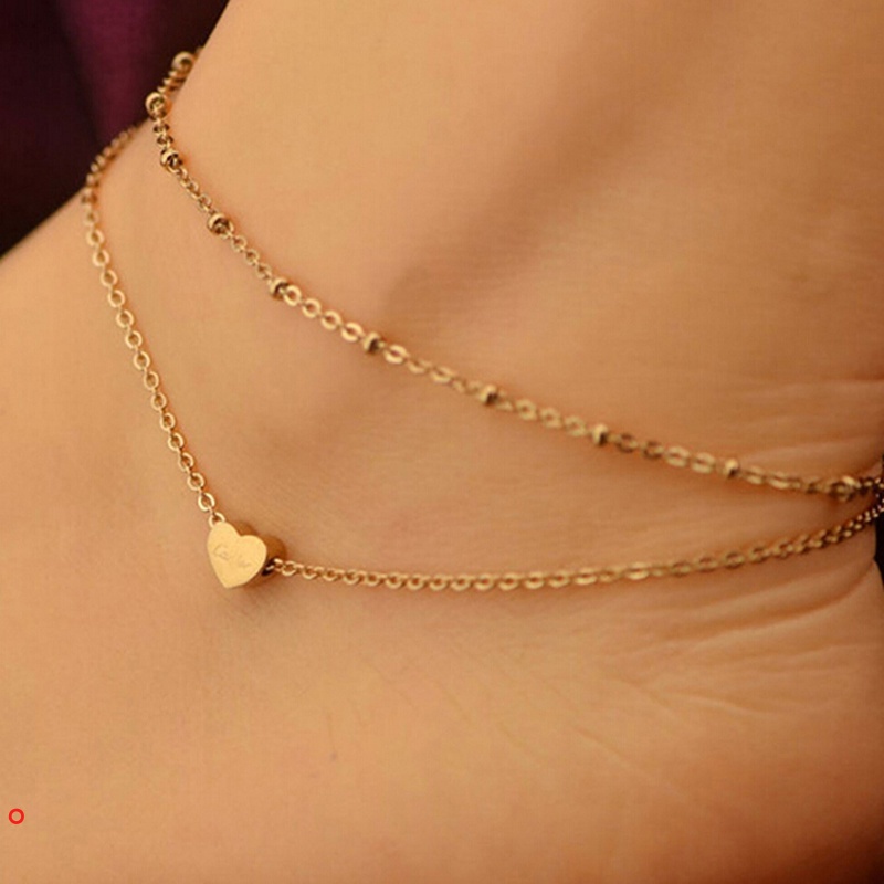 Lắc chân hai lớp mặt hình trái tim phong cách đi biển sành điệu cho nữ