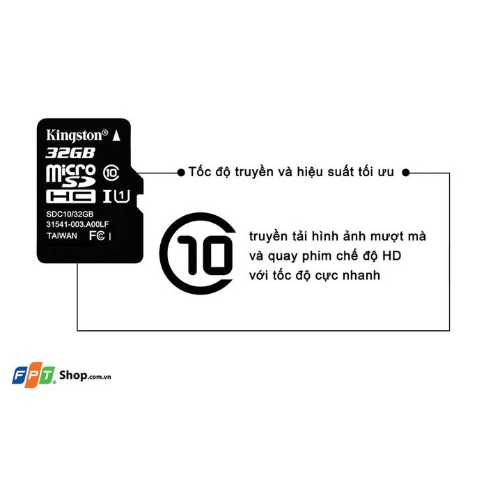 Thẻ nhớ Micro SD 32Gb Kingston class 10 Hàng chính hãng 100%