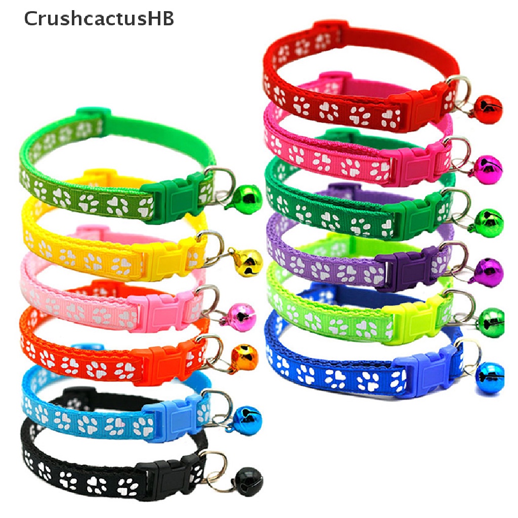[CrushcactusHB] Vòng Cổ Gắn Chuông In Dấu Chân Dễ Thương Có Thể Điều Chỉnh Cho Thú Cưng
