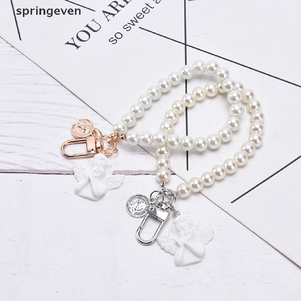 Móc Khóa Hình Thiên Thần Đính Ngọc Trai Trắng Phong Cách Vintage Giá Đỡ