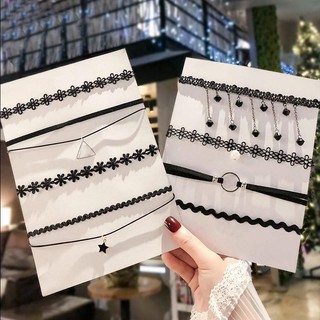 Combo 10 vòng cổ choker cổ vải ren màu đen dây chuyền hoa phong cách hàn quốc cá tính