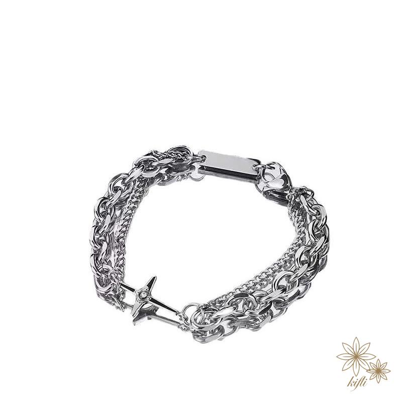 Lắc tay thép titan hai lớp phong cách hip hop cổ điển sành điệu