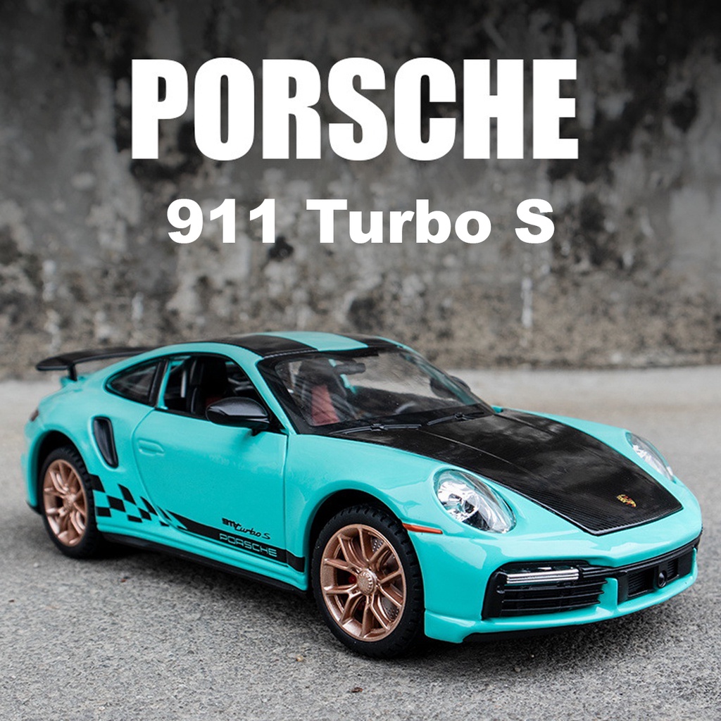 Mô hình xe Porsche 911 Turbo S tỉ lệ 1:24 khung kim loại mở Full cửa có đèn và âm thanh