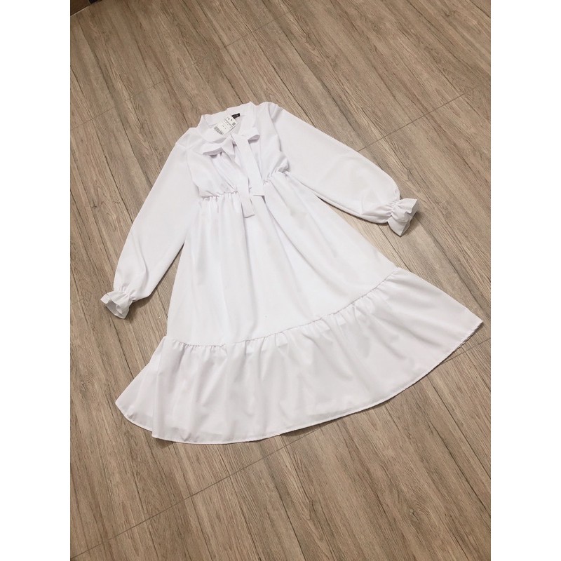 [Loại1SALE-Freeship] Váy trắng cổ nơ có lót trong❤dáng vintage trắng dáng dài❤phong cách babydoll Hàn Quốc | BigBuy360 - bigbuy360.vn