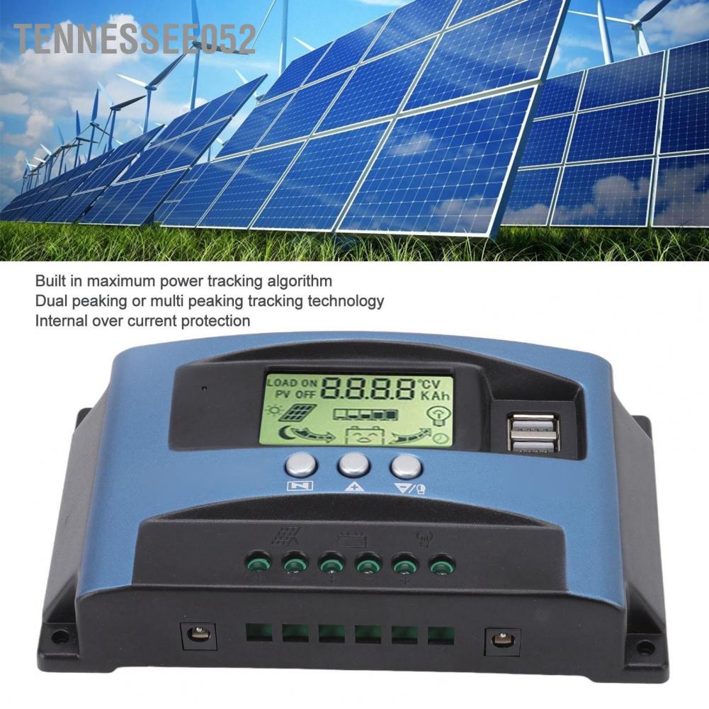 Tennessee052 Bộ điều khiển sạc năng lượng mặt trời MPPT 12V 24V Màn hình LCD USB kép Nhiều thuật toán theo dõi