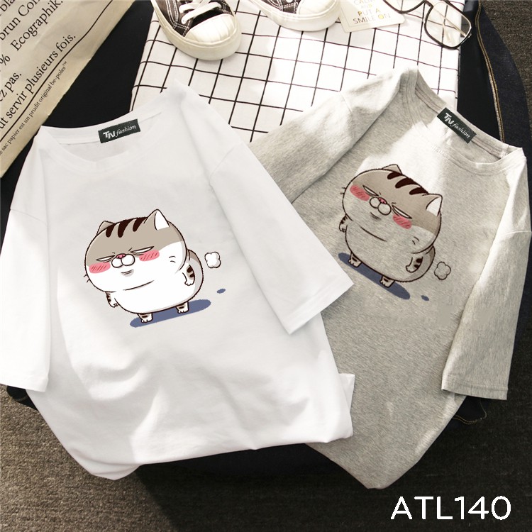 thêm size size đại XS đến 7XL form to ATL140 Có size 7XL Áo thun unisex tay lỡ hình mèo ami