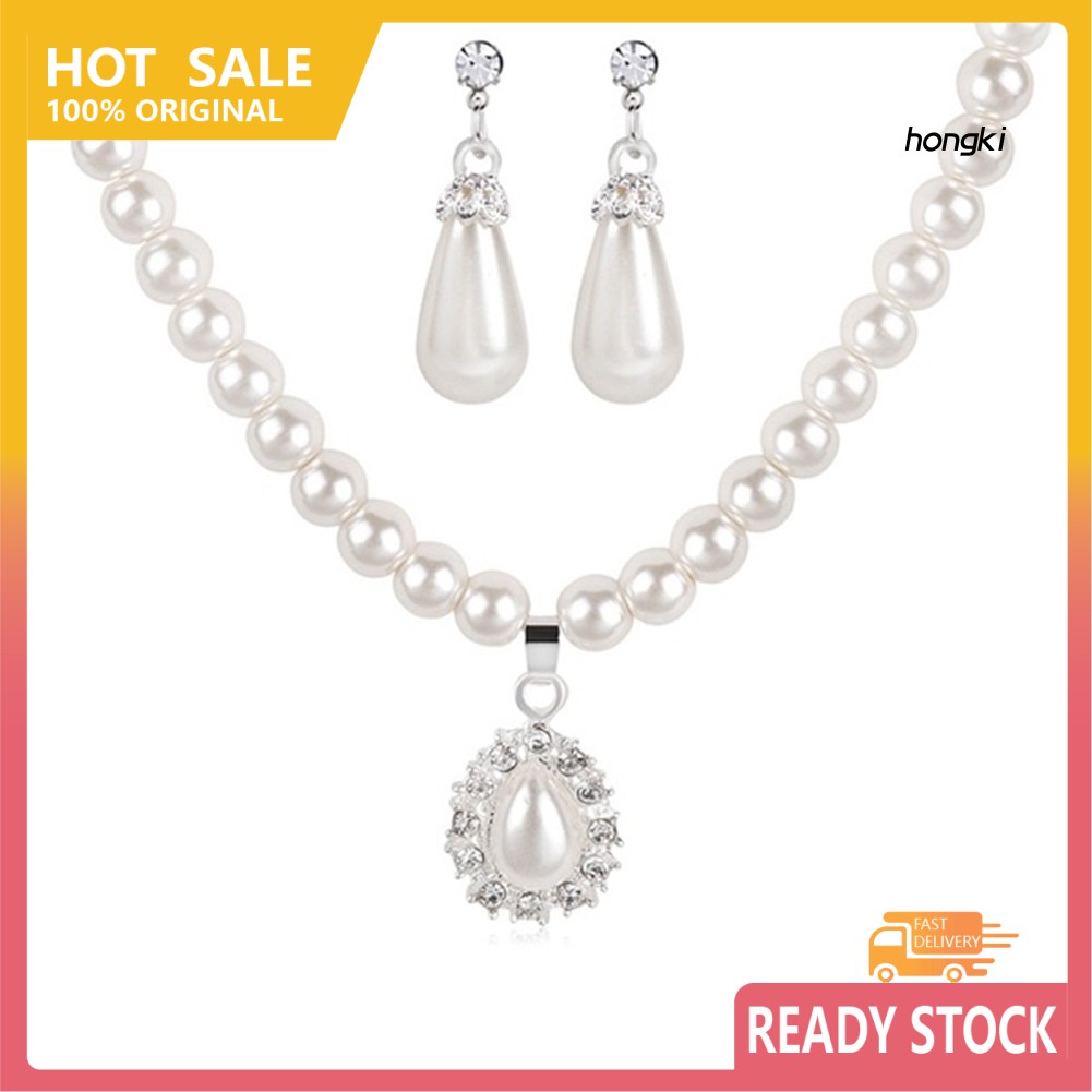 (Hàng Mới Về) Bộ vòng cổ + Bông Tai Đính Ngọc Trai Giả Xinh Xắn