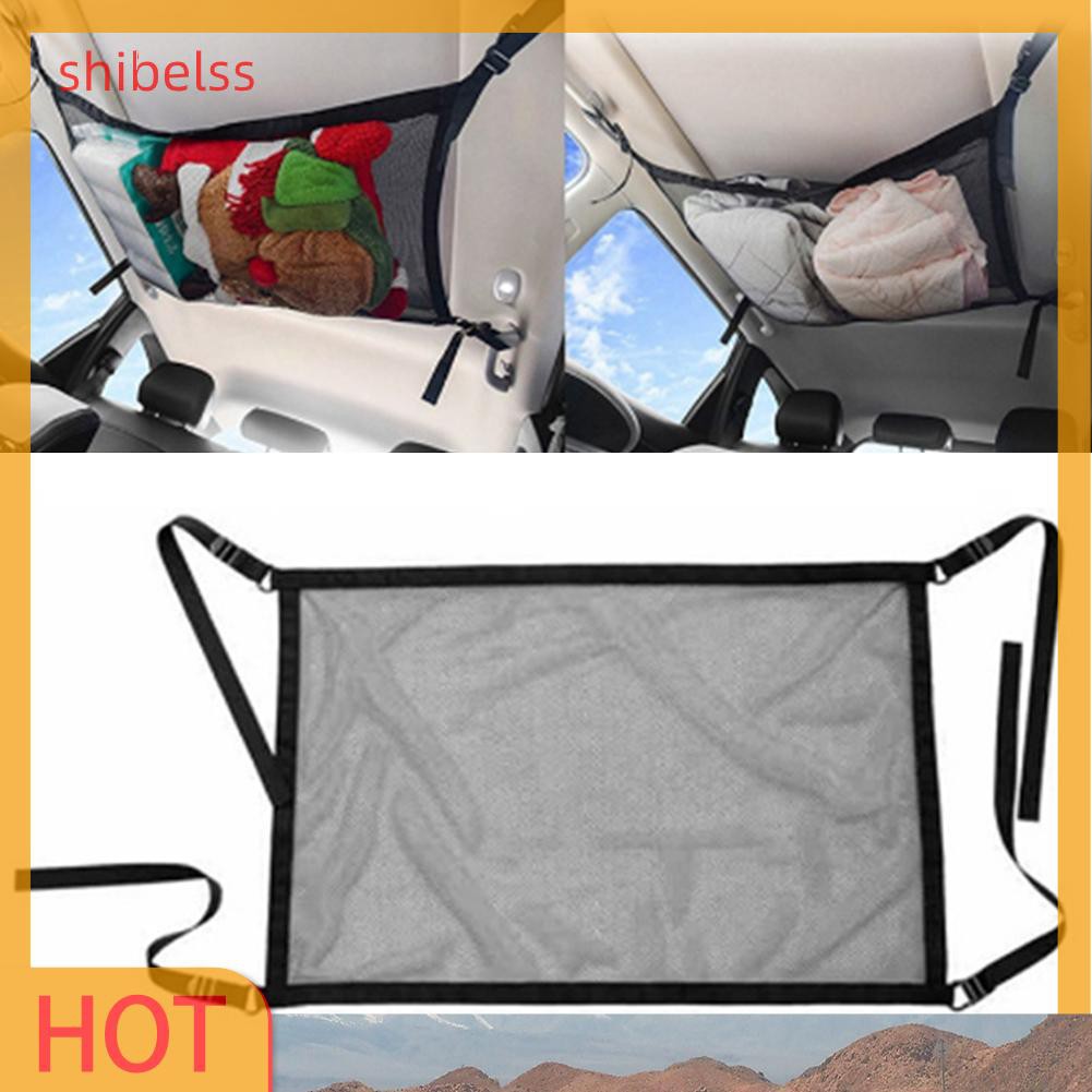 （ʚshibelss）Car Ceiling Storage Net Pocket Grab Handle Zipper Sundries Organizer Bag
