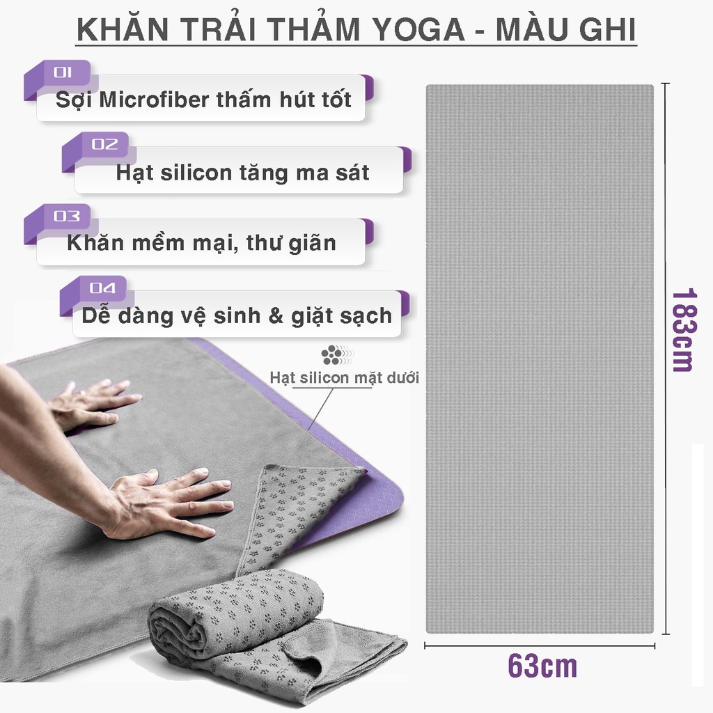 Khăn trải thảm tập yoga, lau mồ hôi tập gym tặng kèm túi đựng cao cấp