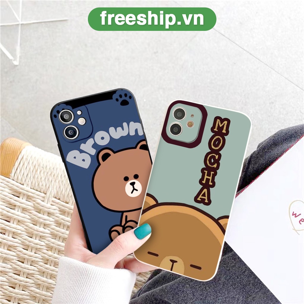 Ốp lưng iphone gấu nền xanh brown mocha ốp iphone 6/6plus/6s/6splus/7/7plus/8/8plus/x/xr/xs/11/12/13/pro